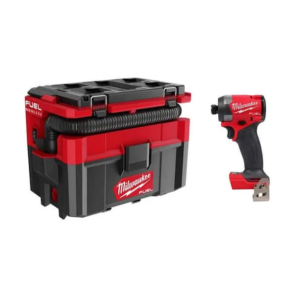 Milwaukee M18 FUEL PACKOUT 18-Volt Lithium-Ion Cordless 2.5 Gal. Wet/Dry Vacuum with M18 FUEL 1/4 in. Hex Impact Driver $199