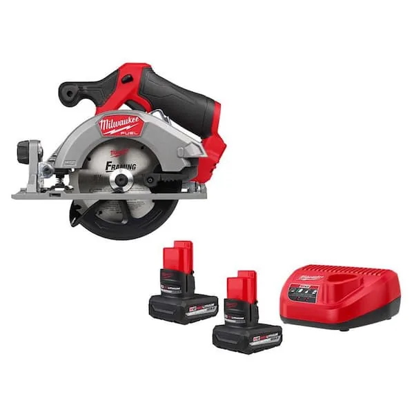 Milwaukee M12 FUEL 12V Lithium-Ion Brushless 5-3/8 in. Cordless Circular Saw with M12 XC 5.0 Ah Battery (2-Pack) Starter Kit $199