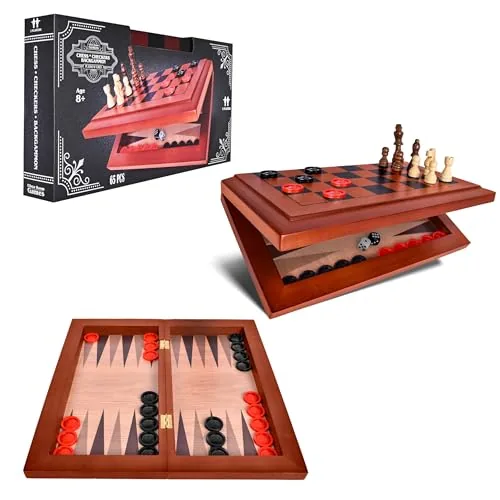 $11.19 | Elbow Room Games 3-in-1 Chess, Checkers & Backgammon Board Game Set at Amazon