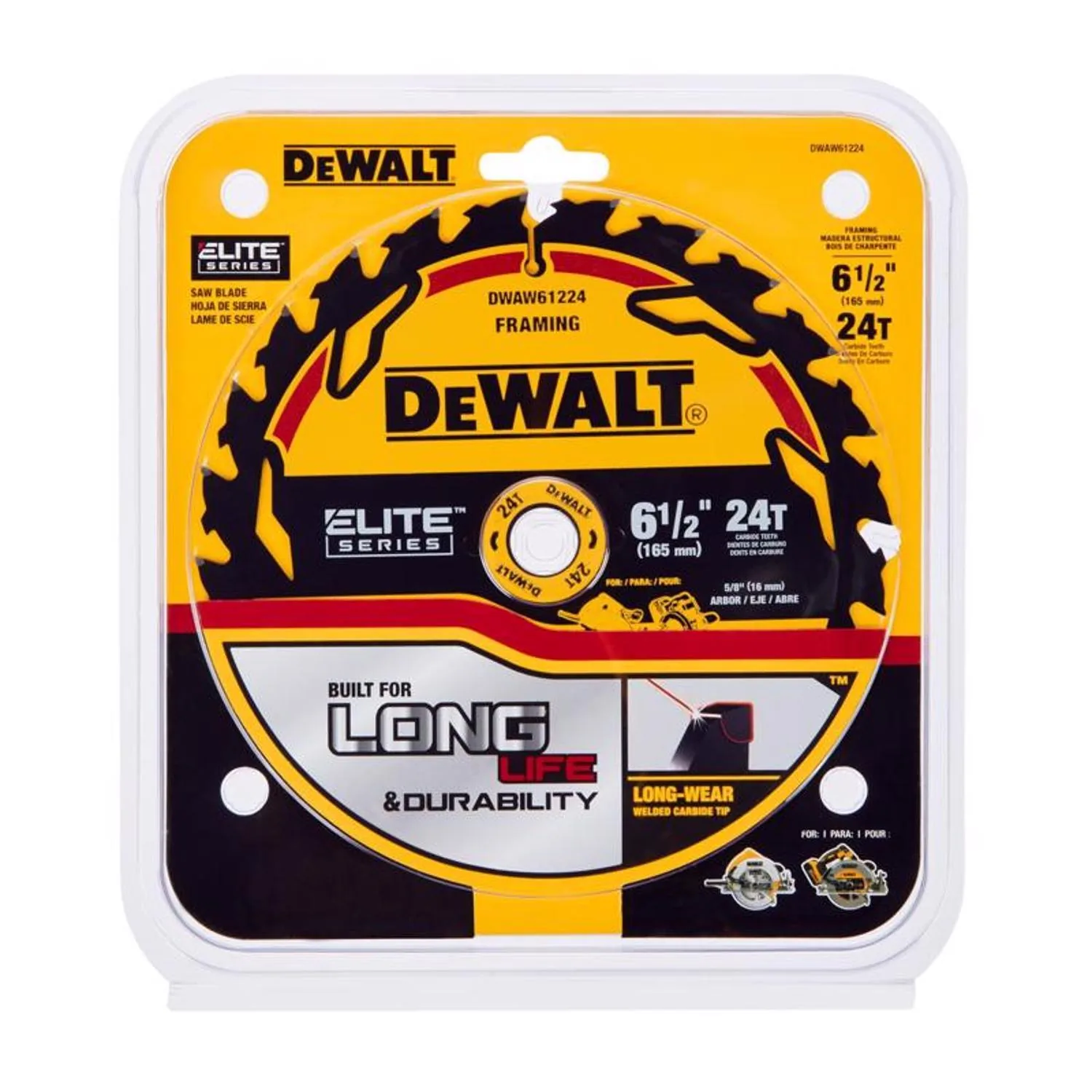 DEWALT Elite Series 6-1/2 in. D X 5/8 in. Carbide Circular Saw Blade 24 teeth 1 pk $11.98