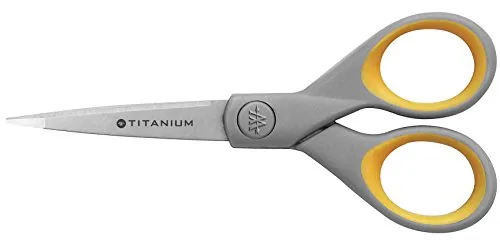 [NEW, AC] $6.48 | Westcott 13525 5-Inch Pointed Titanium-Bonded Crafting Scissors with Soft Handles, Gray/Yellow at Amazon