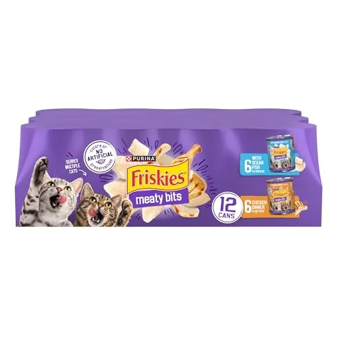 $13.80 or less S&S Clip Q AMZ Purina Friskies Meaty Bits with Ocean Fish and Chicken Dinner in Gravy Multi Cat Wet Cat Food Variety Pack - 13.5 Ounces (Pack of…