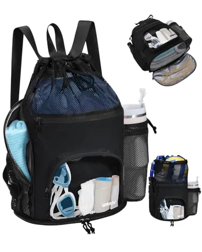 WANDF 21L Mesh Swim Backpack w/ Wet Pocket & Tumbler Side Pocket